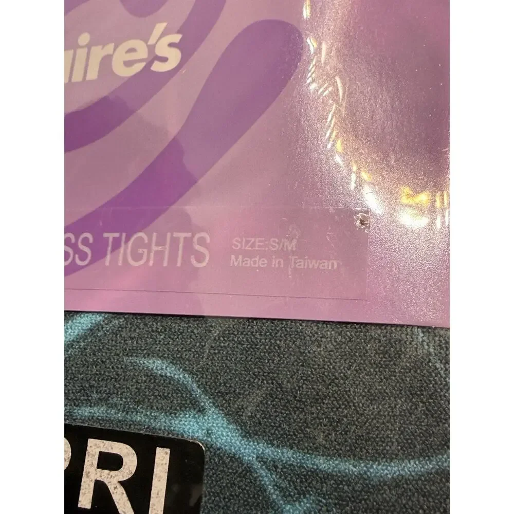 Claires Footless Tights Black Aqua Blue Scribble Womens Size S/M New
